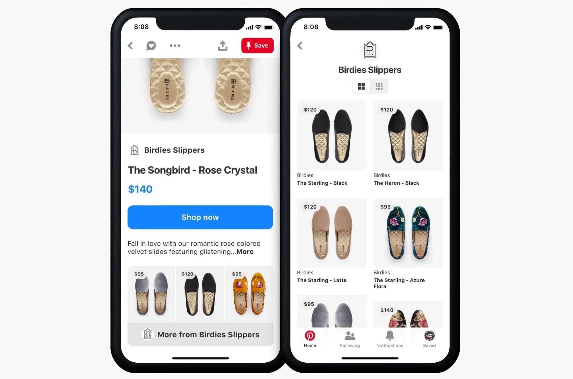 Shopify app Pinterest demoed on an iPhone