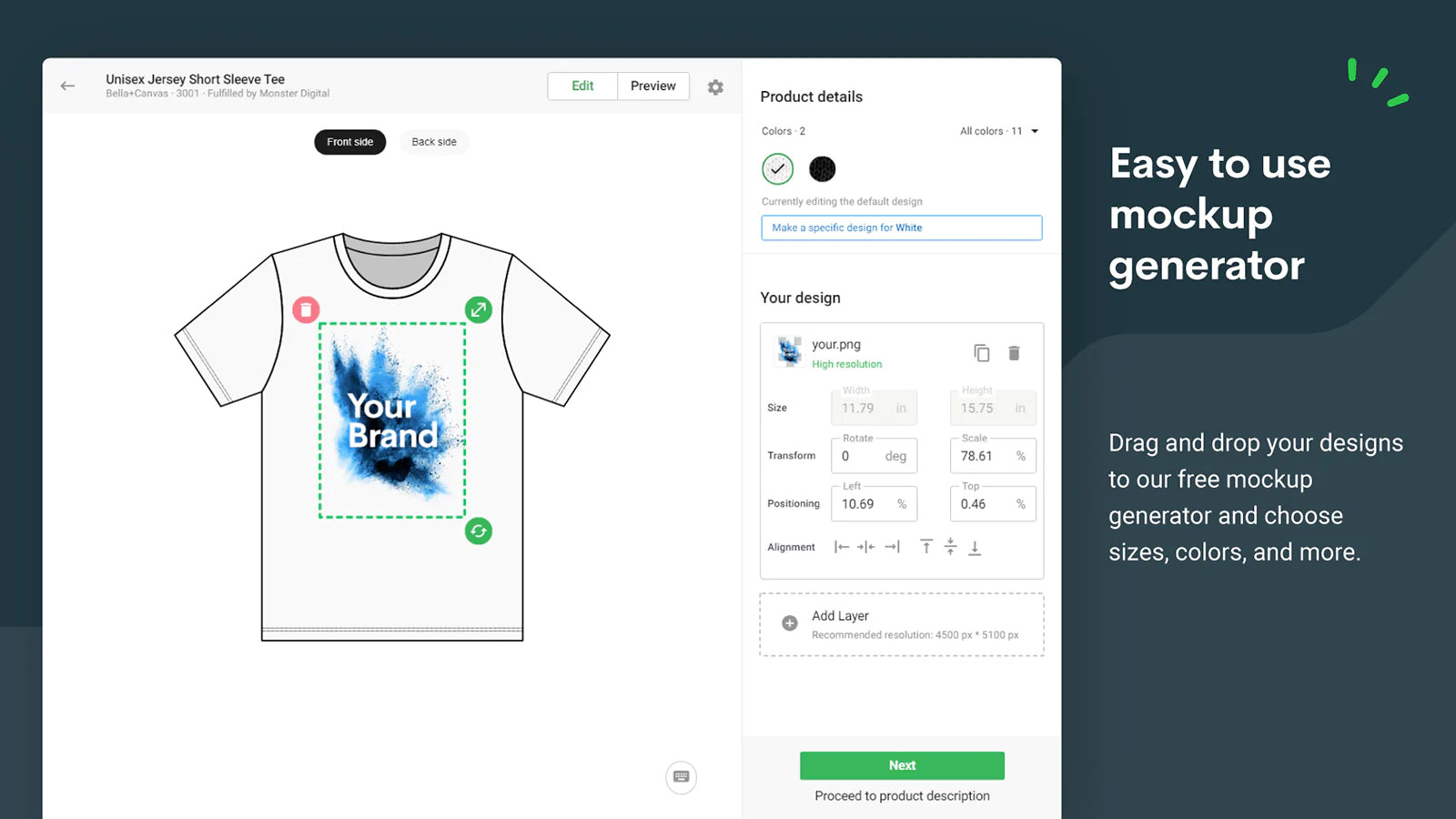 Screengrab of a demo of Shopify app Printify