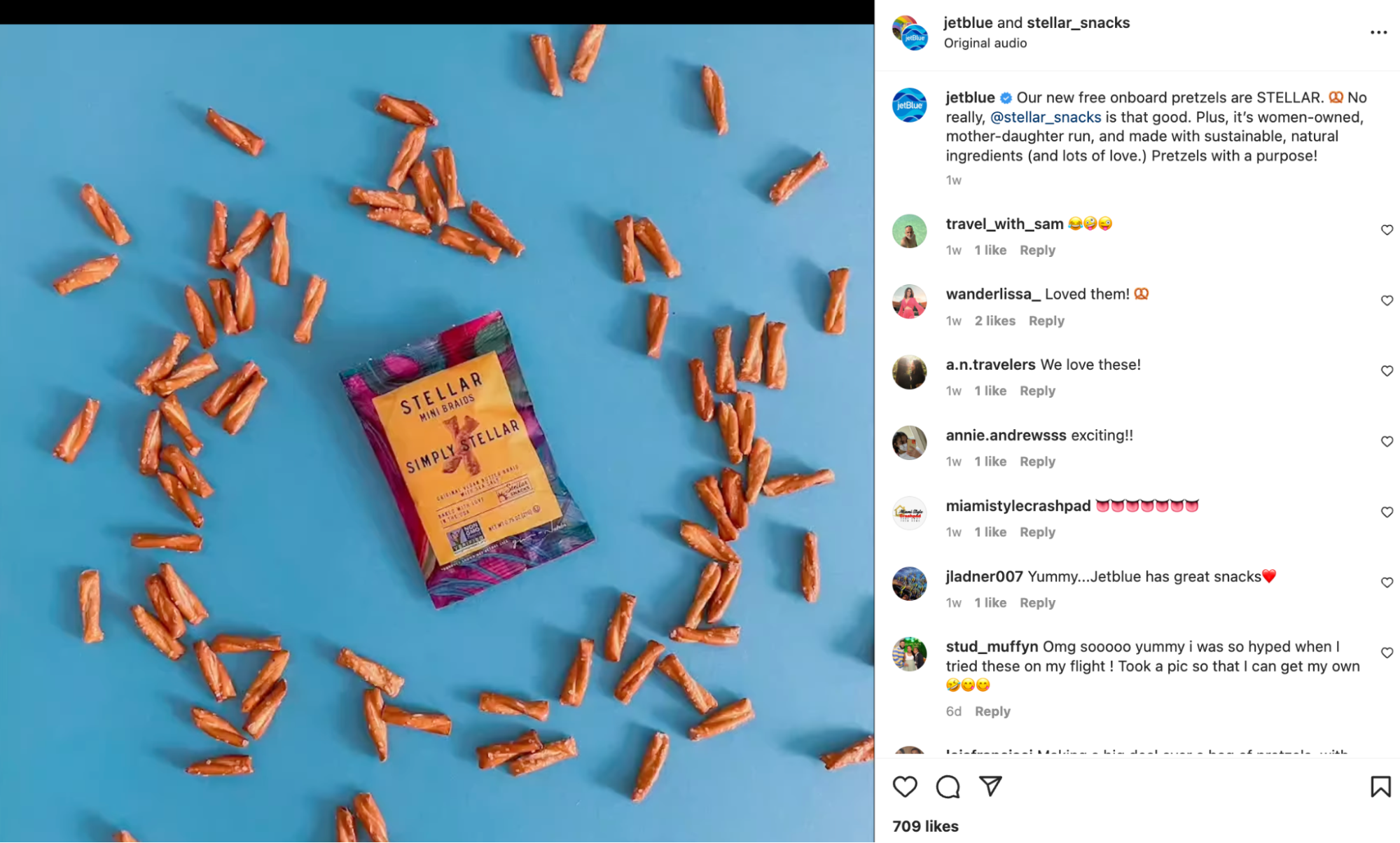 an example of co-marketing with samples between Stellar Snacks and JetBlue