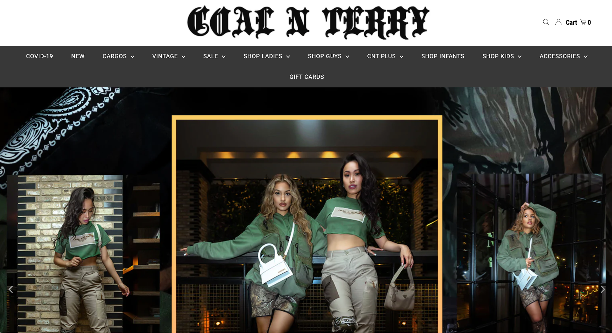 The homepage of Coal and Terry, which sells vintage clothes online.