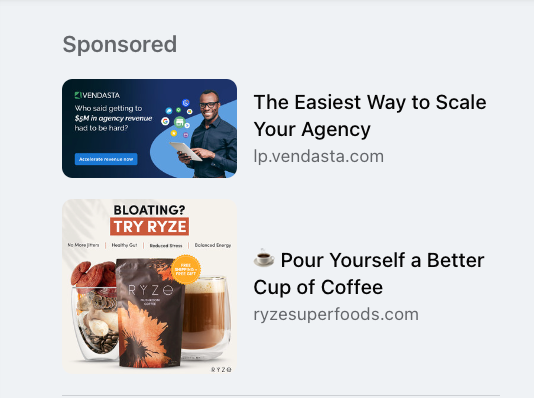 Ryze and Vendasta right column ad examples