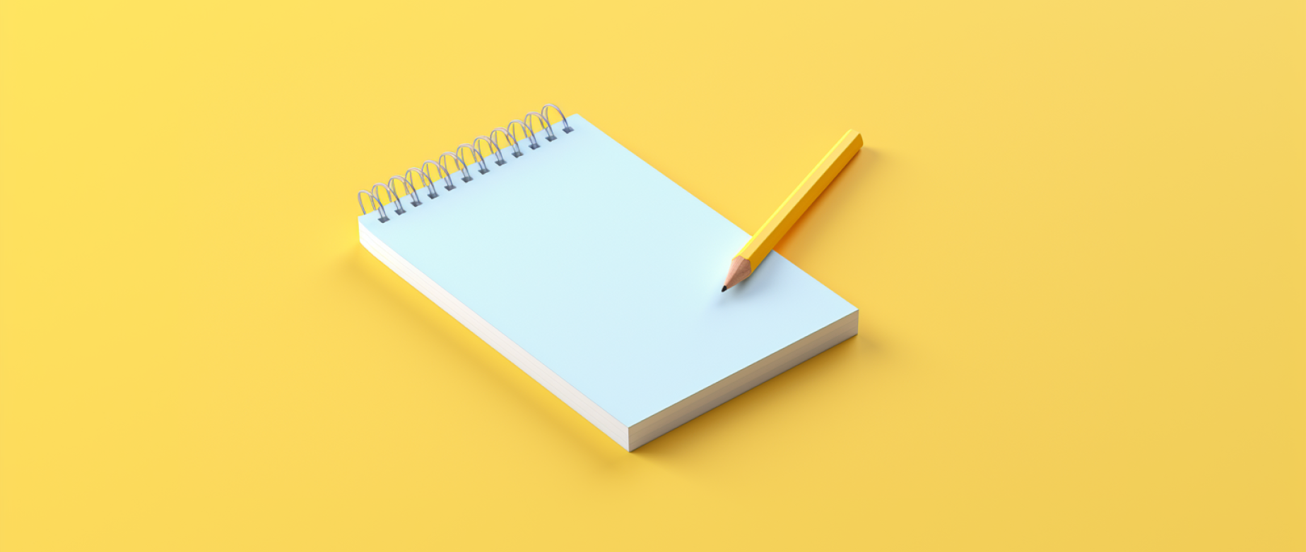 A blank notepad with a wooden pencil on a yellow background.