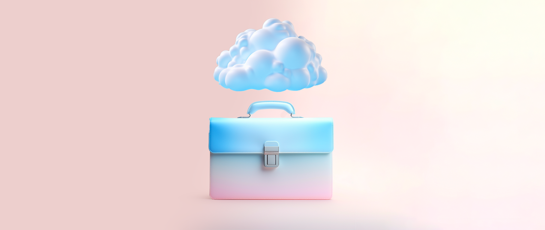 Briefcase with a cloud floating over it on a pink background: consulting business ideas