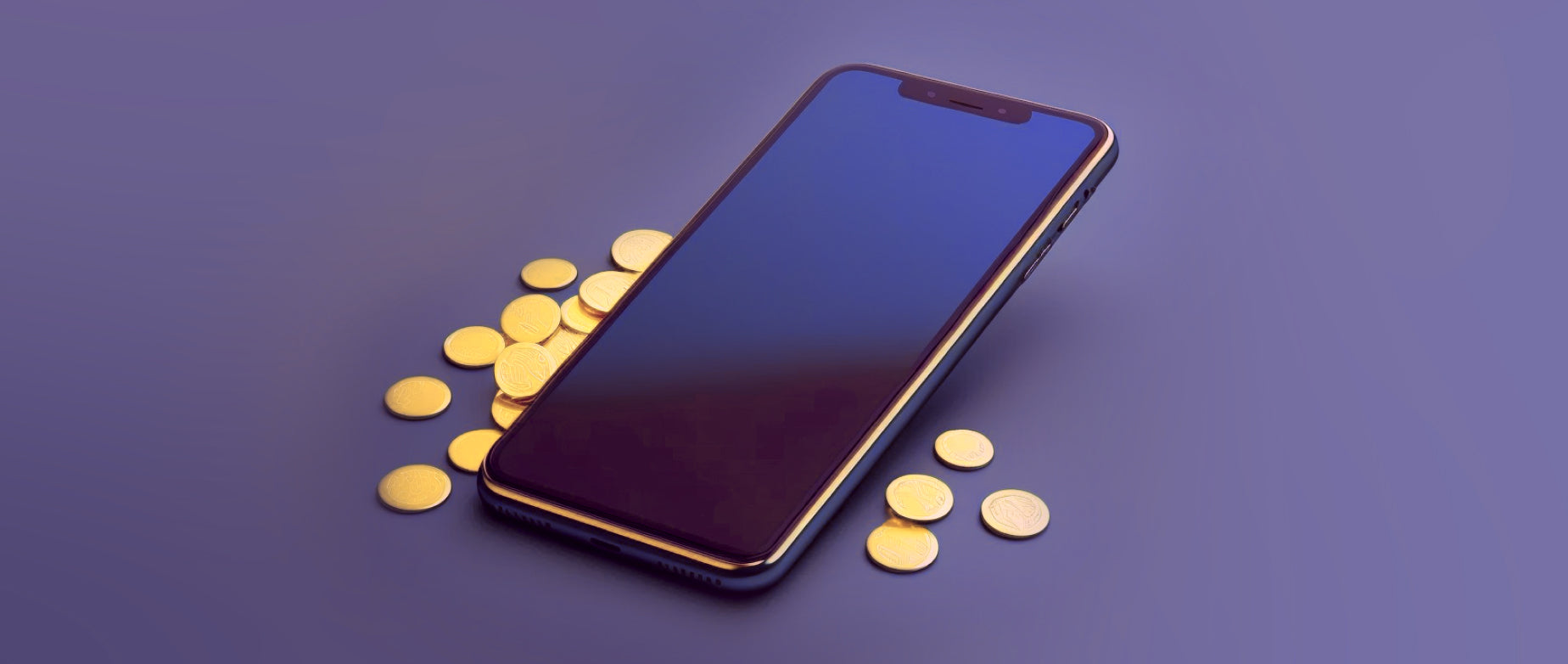 a touchscreen phone laying on top of gold coins: content creator business model