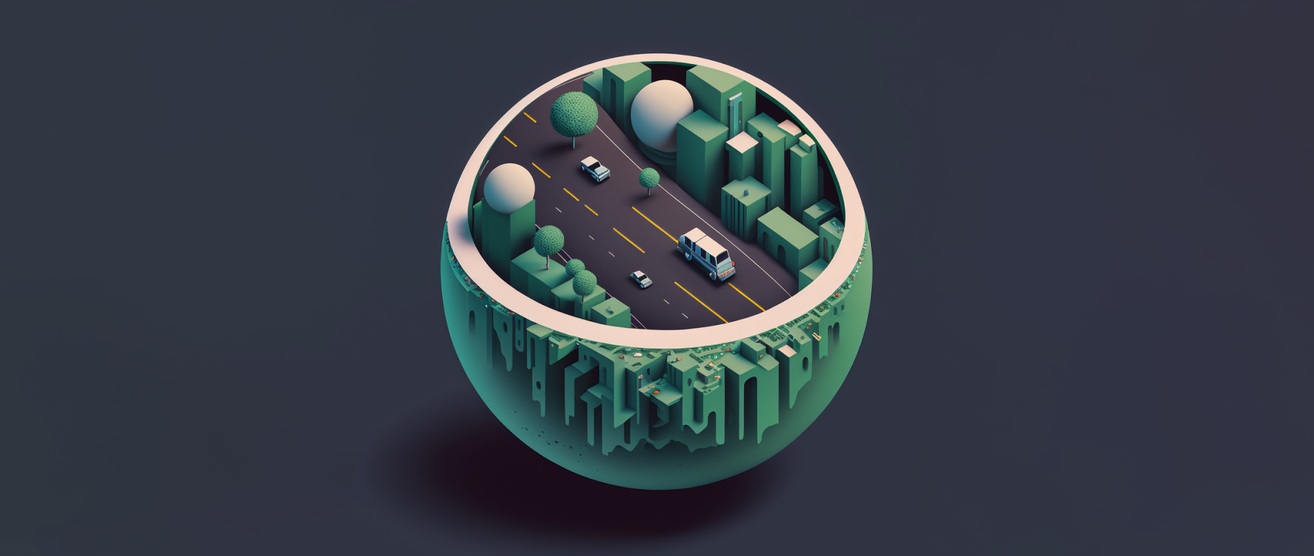 a digital rendering of a 3d model of a city showing cars driving on the road: corporate social responsibility examples