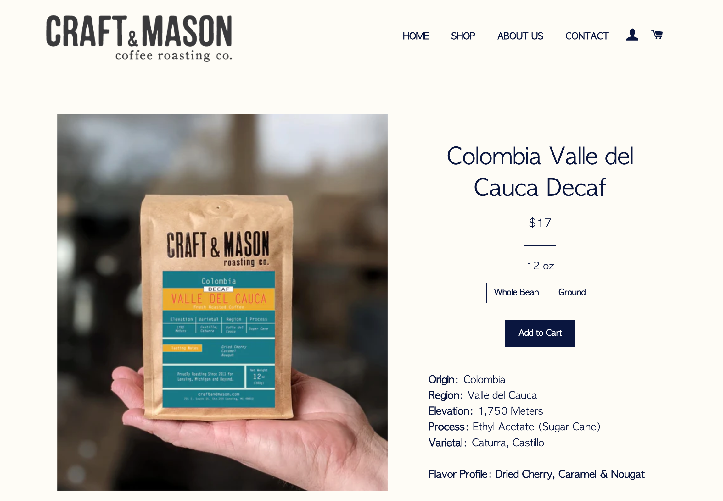 Ecommerce product page for the brand Craft and Mason