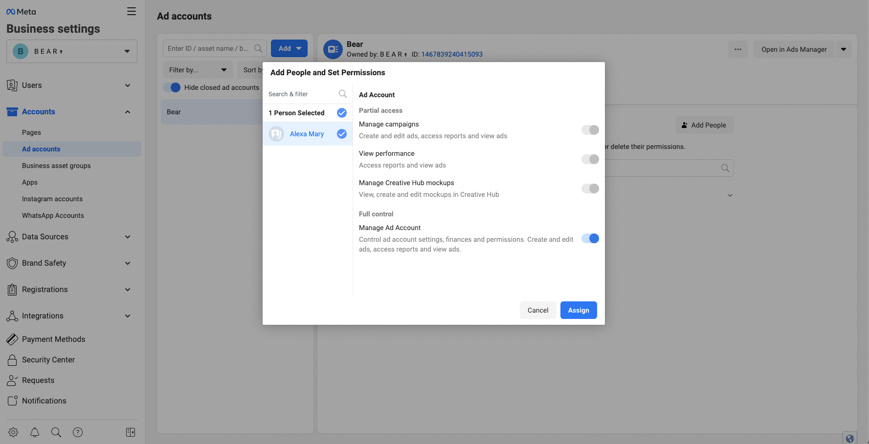 Set permissions for your team when creating an ad via ads manager