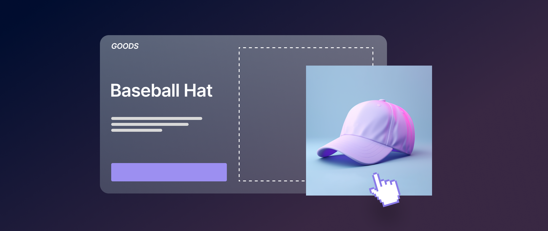 A purple baseball hat being selected by a cursor.