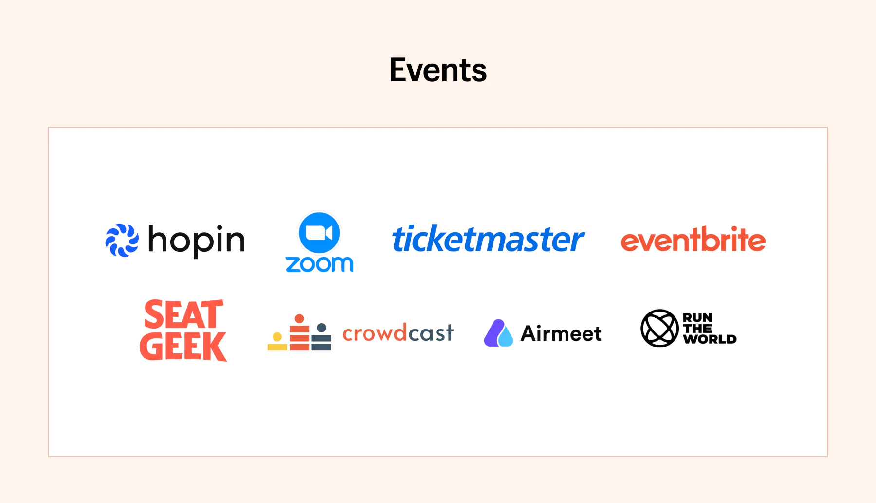 Chart showing logos of popular events tools for creators