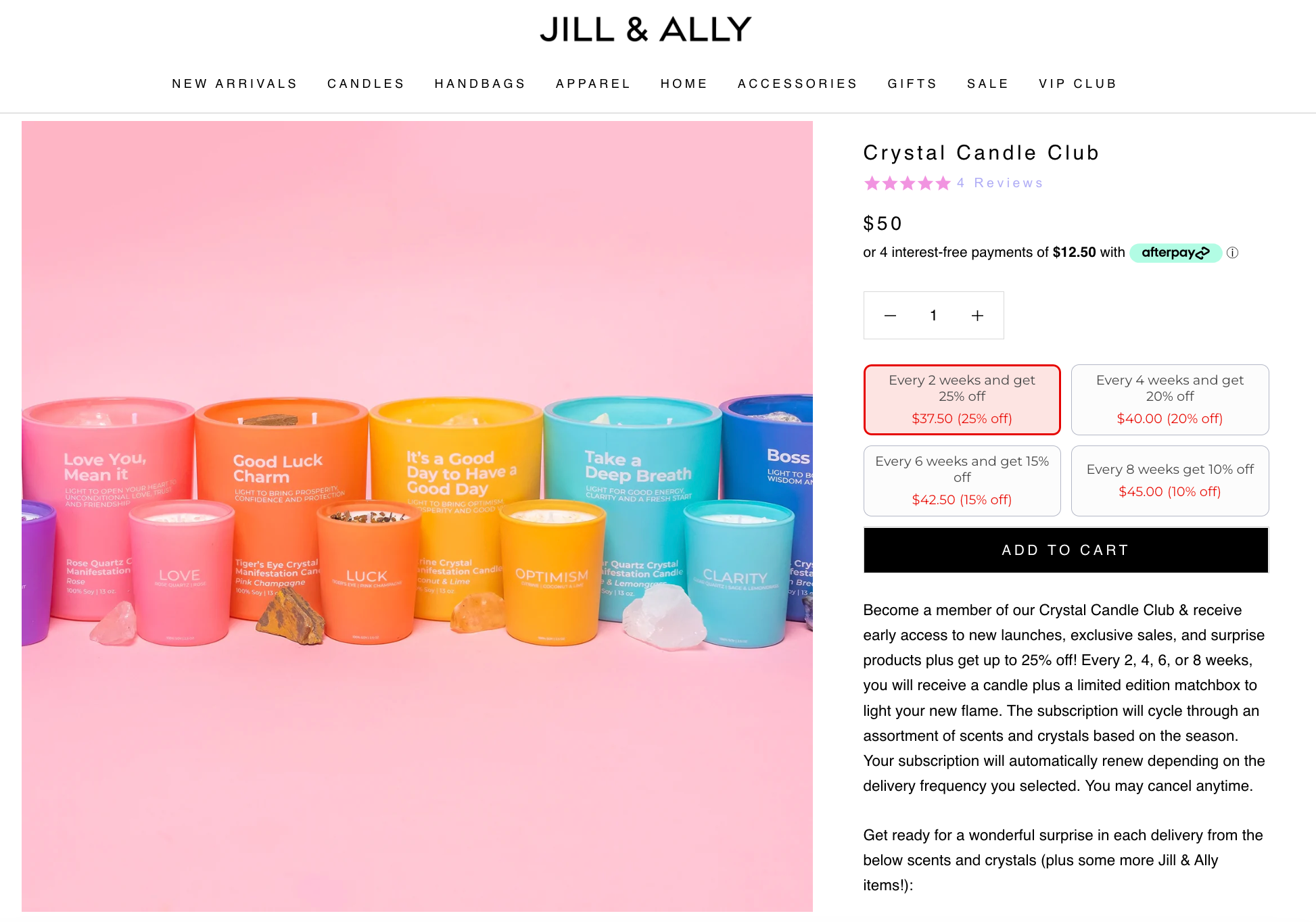 Candle subscription box product page, with twice-monthly shipments highlighted.