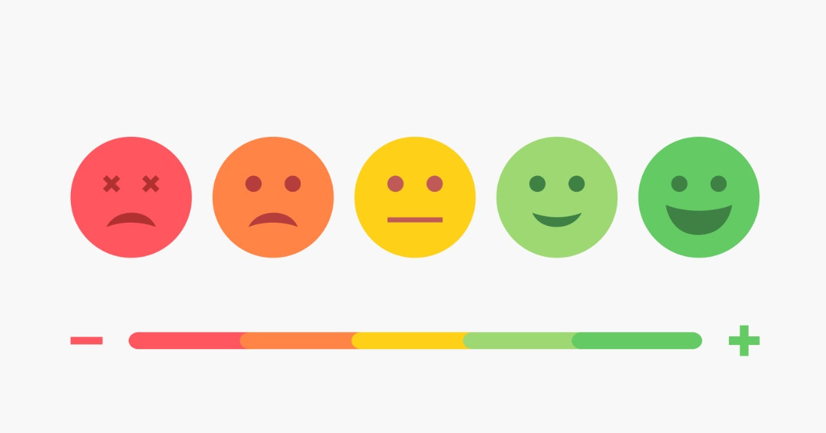 Emojis and slider scale to differentiate CES experience from very negative (red) to very positive (green) experiences.