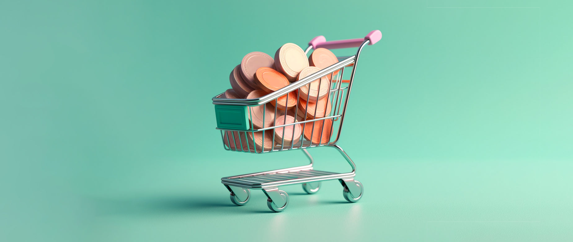 a shopping cart with big coins in it: customer acquisition cost by industry