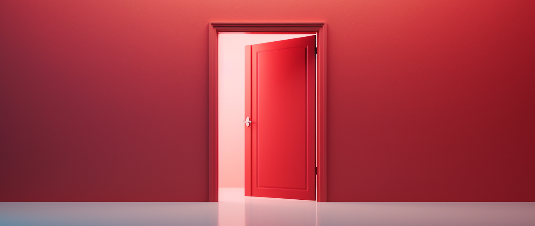 An open red door in a red room.