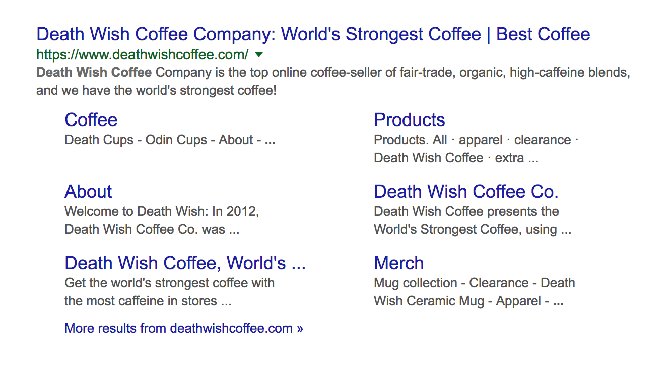 Death Wish Coffee search engine results page