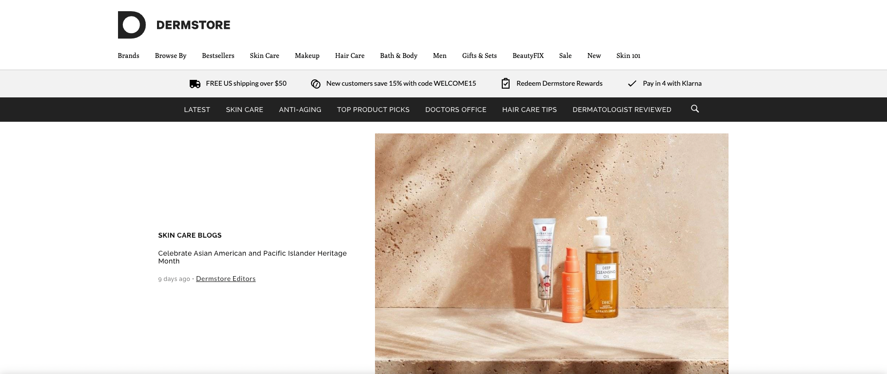 A screenshot of the Dermstore blog