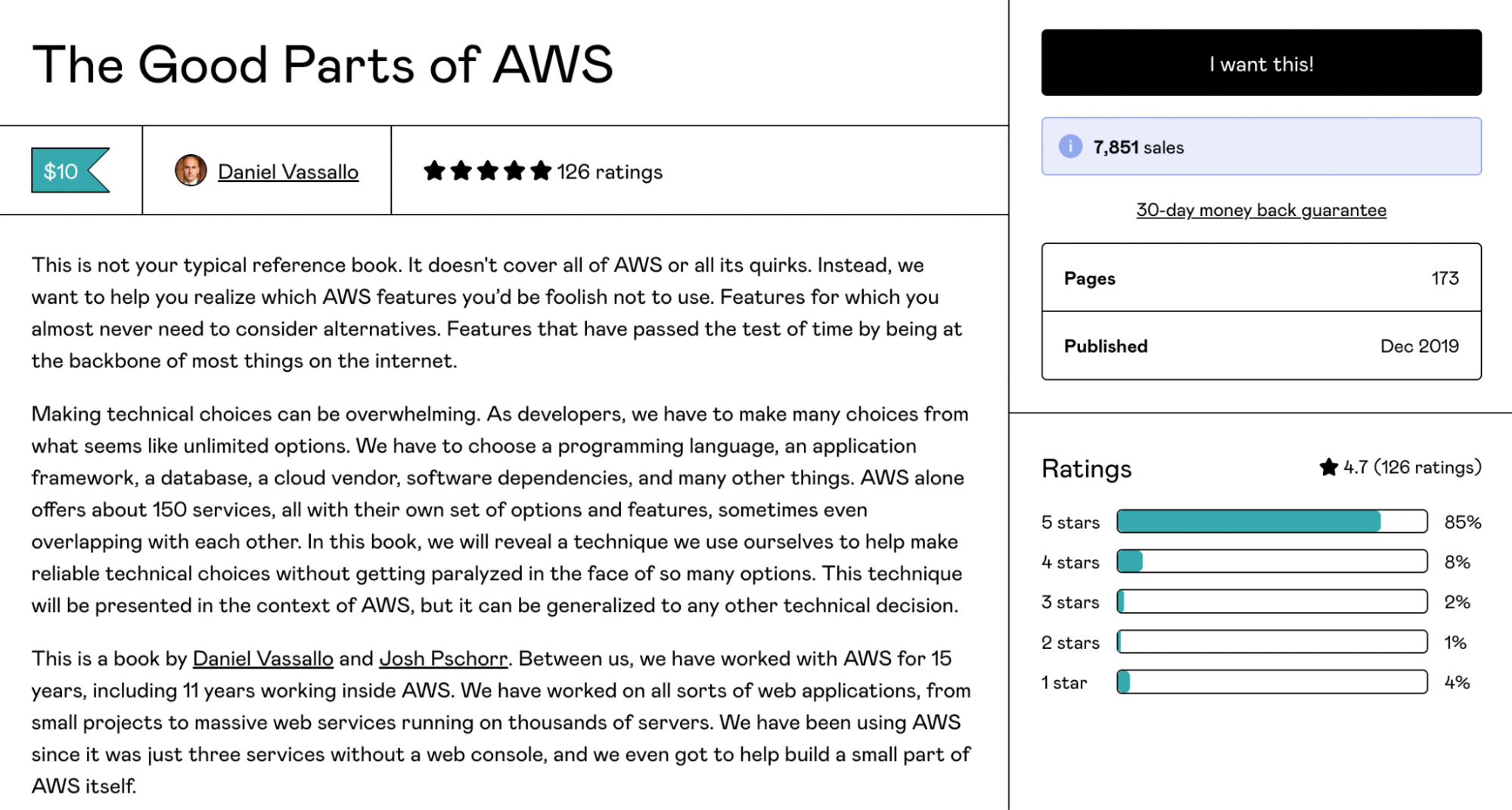 The landing page for Daniel Vassallo’s book, The Good Parts of AWS.