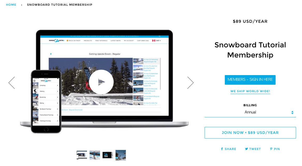 snowboard addiction selling memberships for digital products