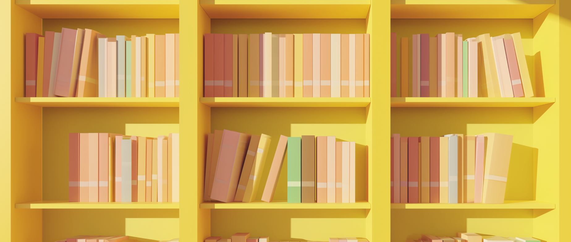 Yellow shelves filled with multicolored books: digital asset management