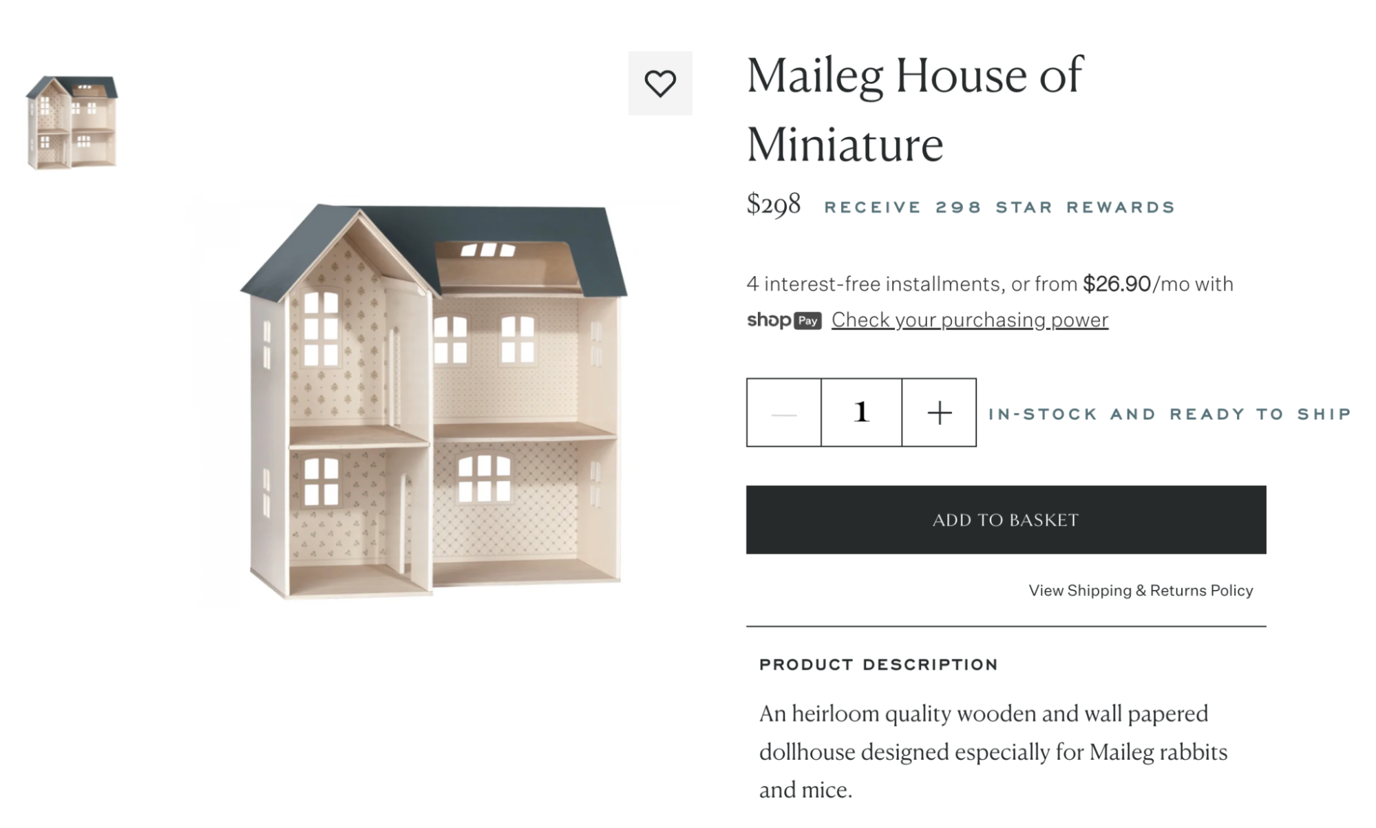 Maileg House of Miniature dollhouse with a wooden and wallpapered design