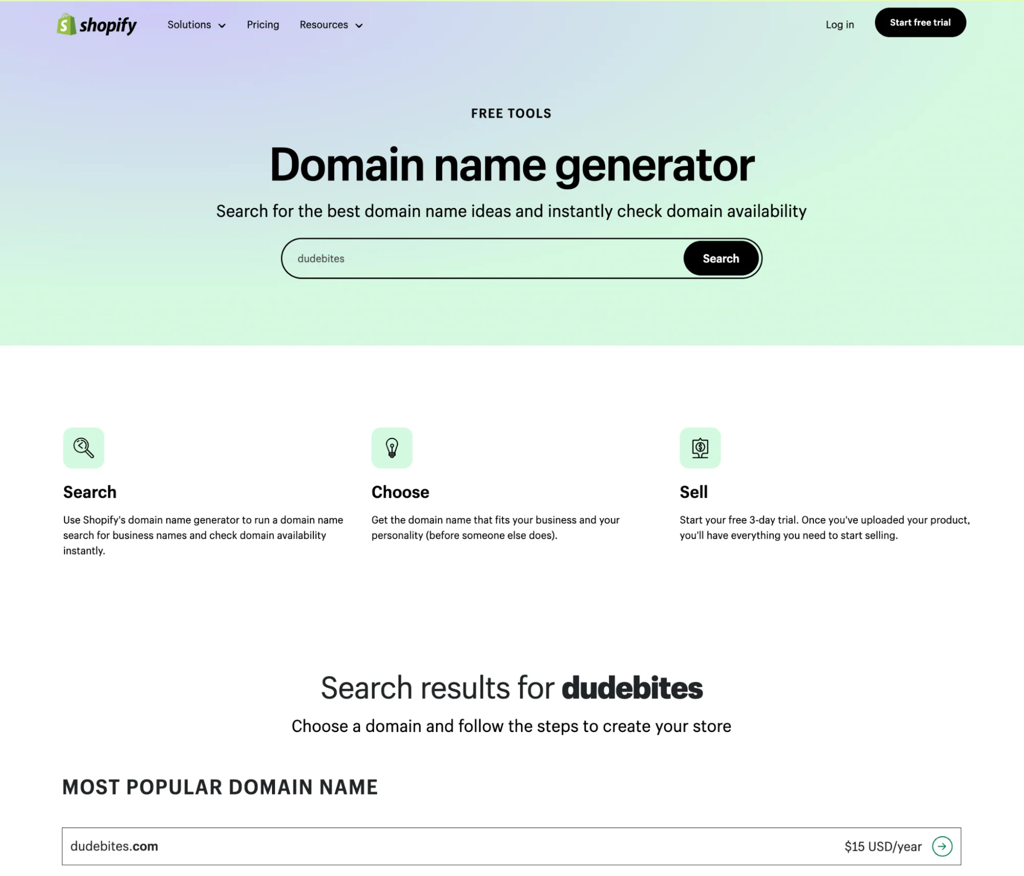 Use Shopify’s domain name generator to search for a domain name.