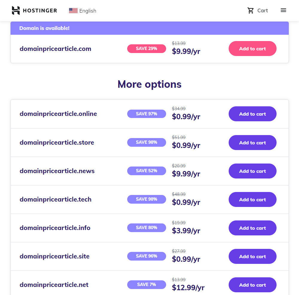 Hostinger domain prices