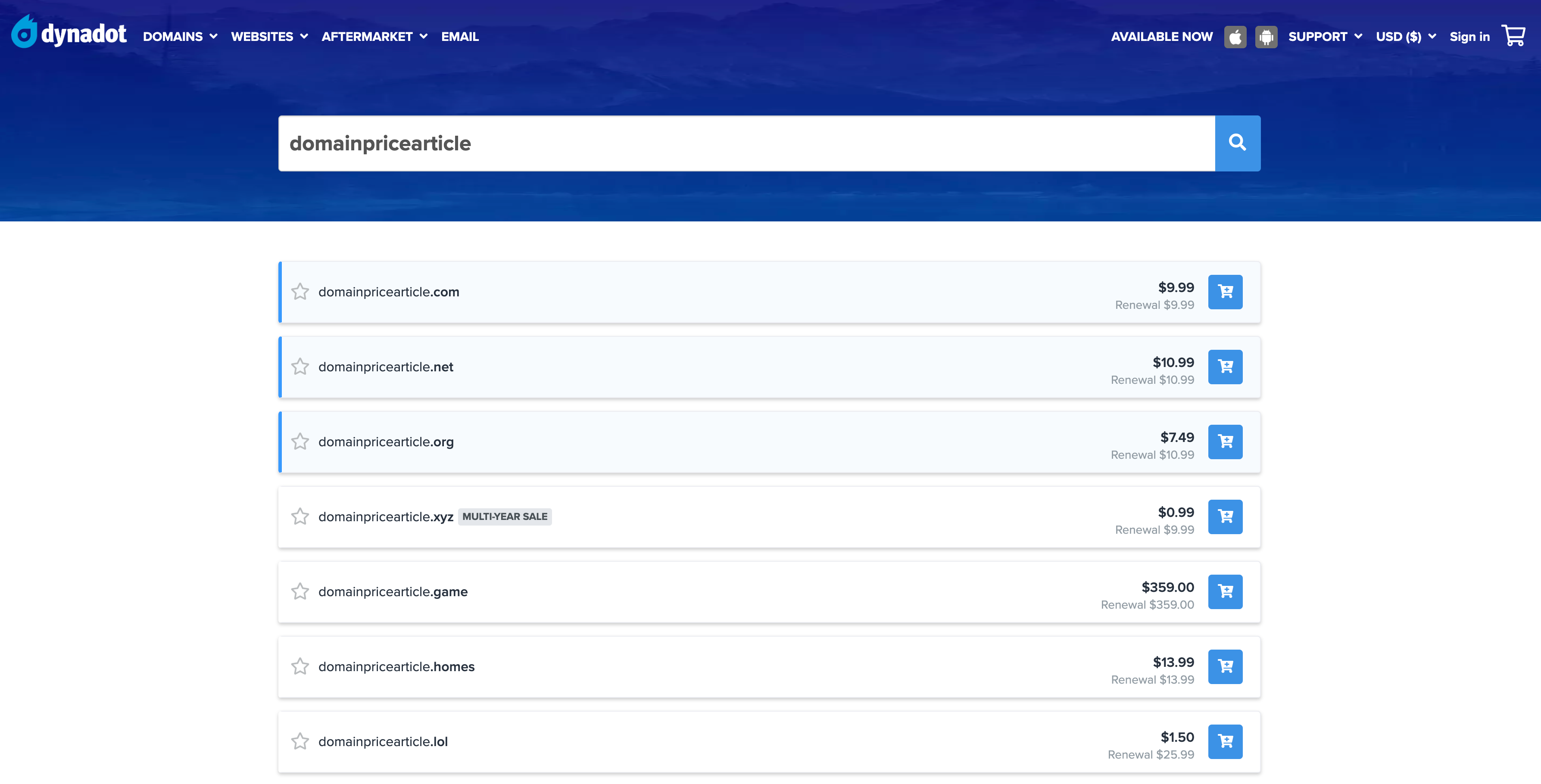 domain pricing on different registrars