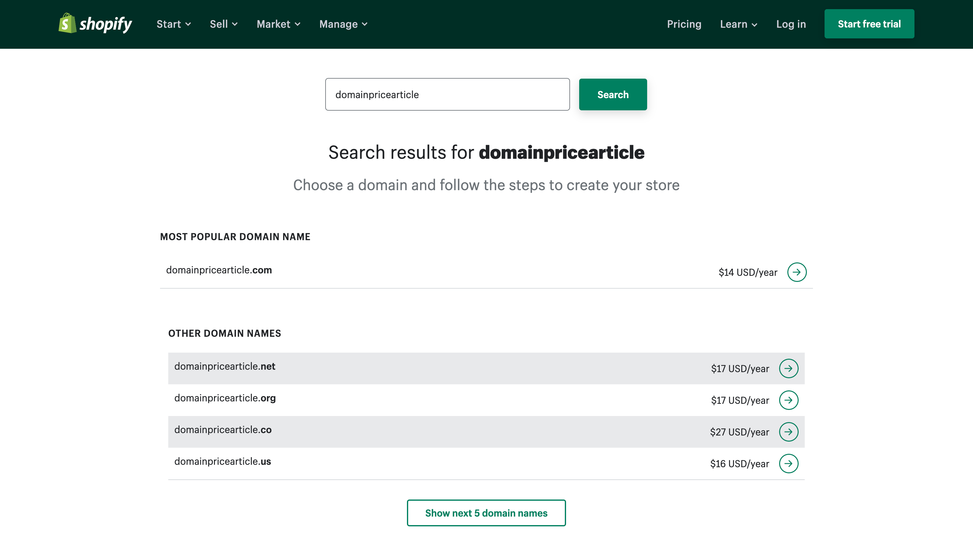 Shopify offers transparent domain pricing