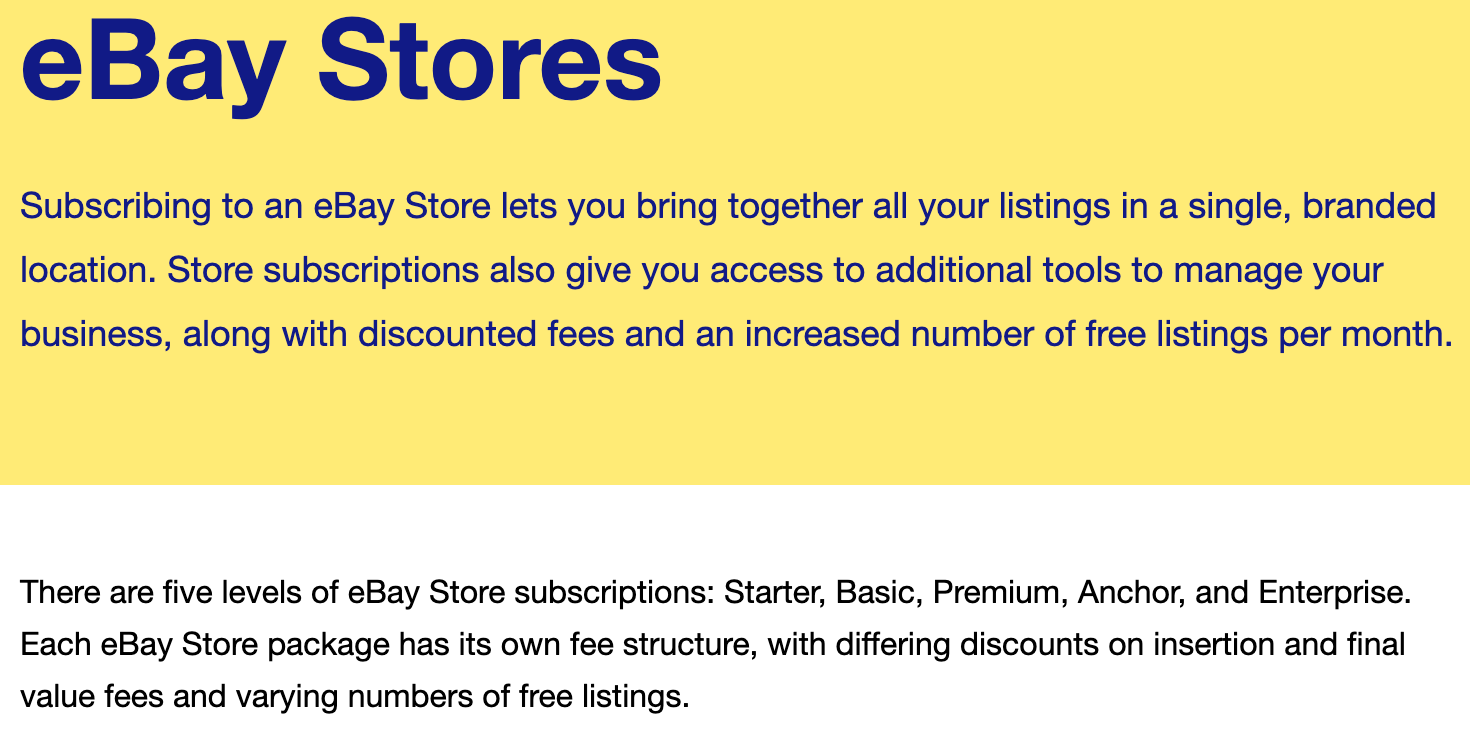 EBay Store advantages.