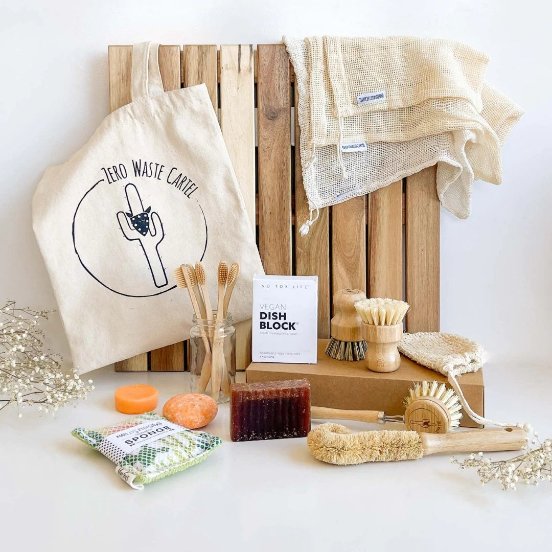 Assortment of zero-waste products to replace everyday disposable items