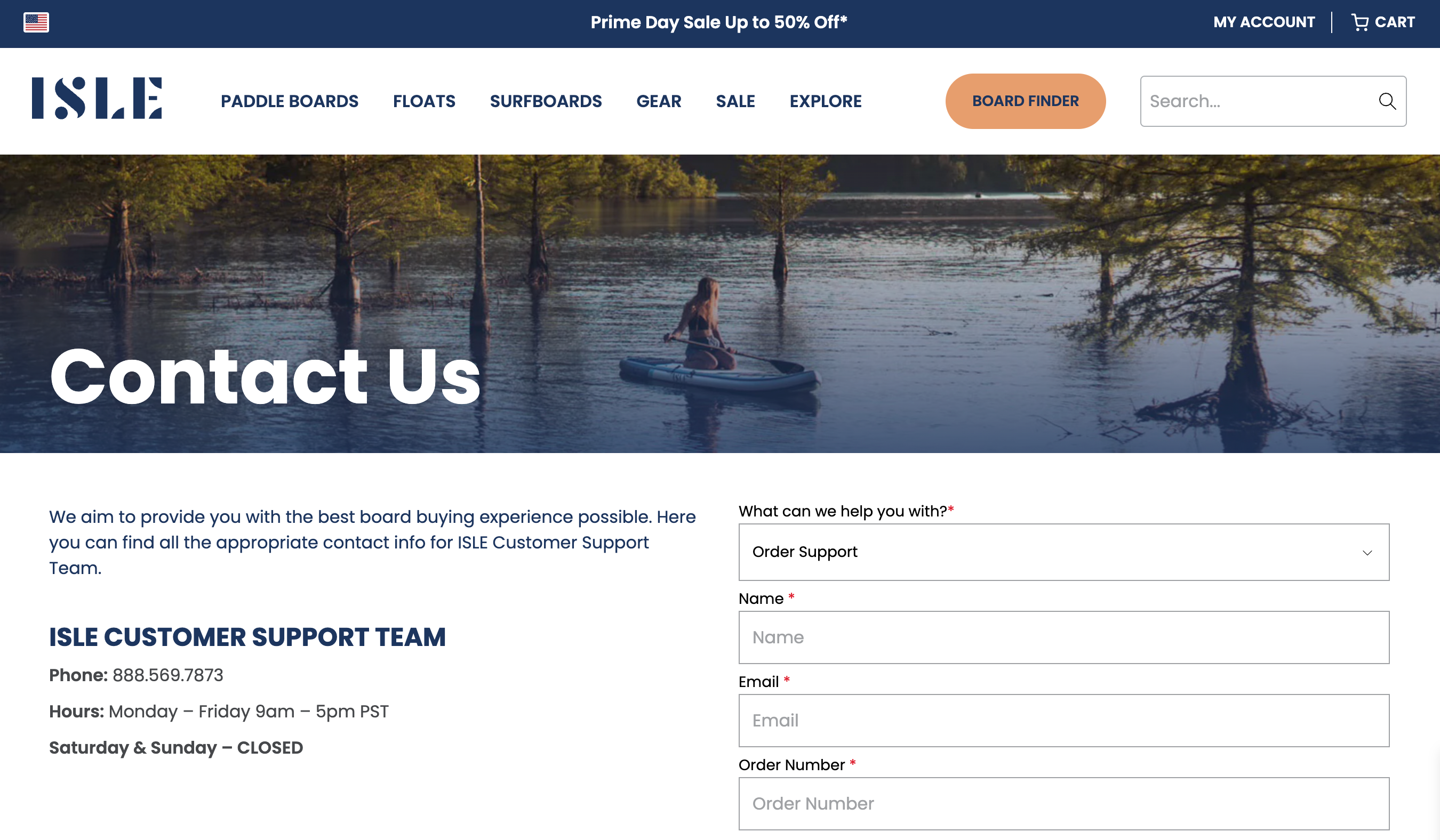 Ecommerce contact page for online brand Isle