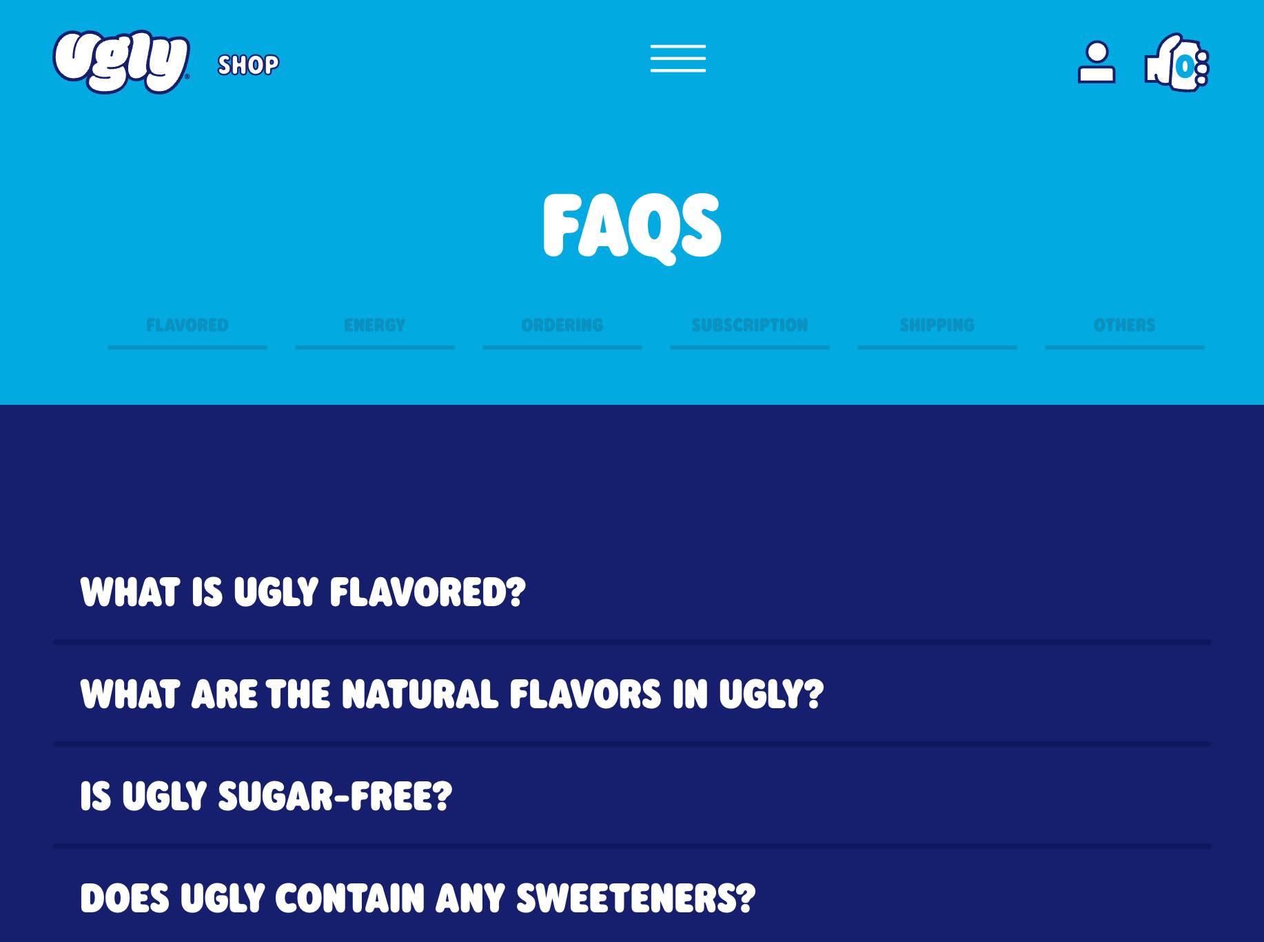 Ecommerce FAQ page for online business Ugly Brands