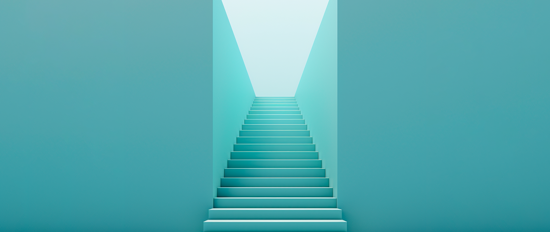 An ascending blue staircase.