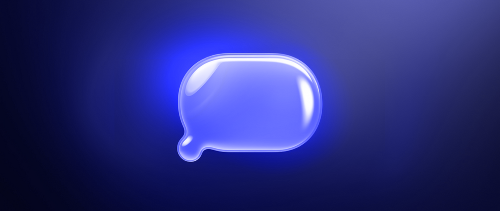 A hovering, animated purple chat bubble without text.
