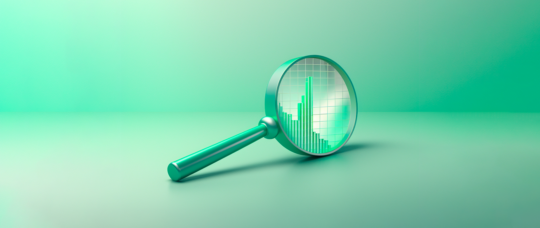 Magnifying glass on its side with a graph on the lens on a green background: ecommerce price monitoring tools