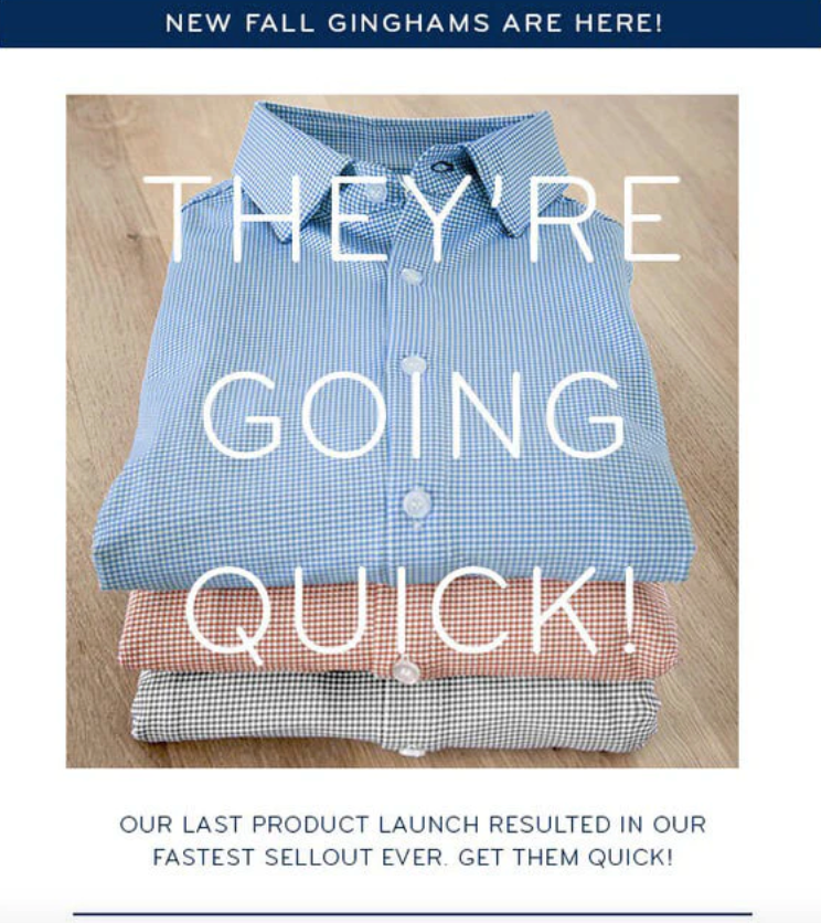 An email CTA designed to create urgency for a clothing brand.