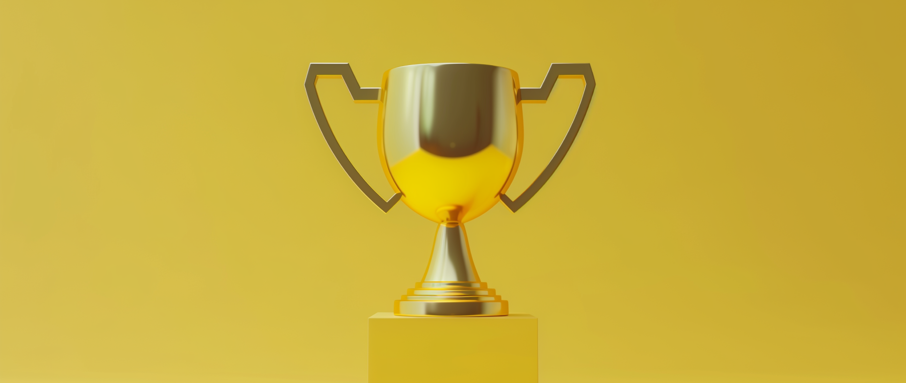 A gold trophy on a yellow background.