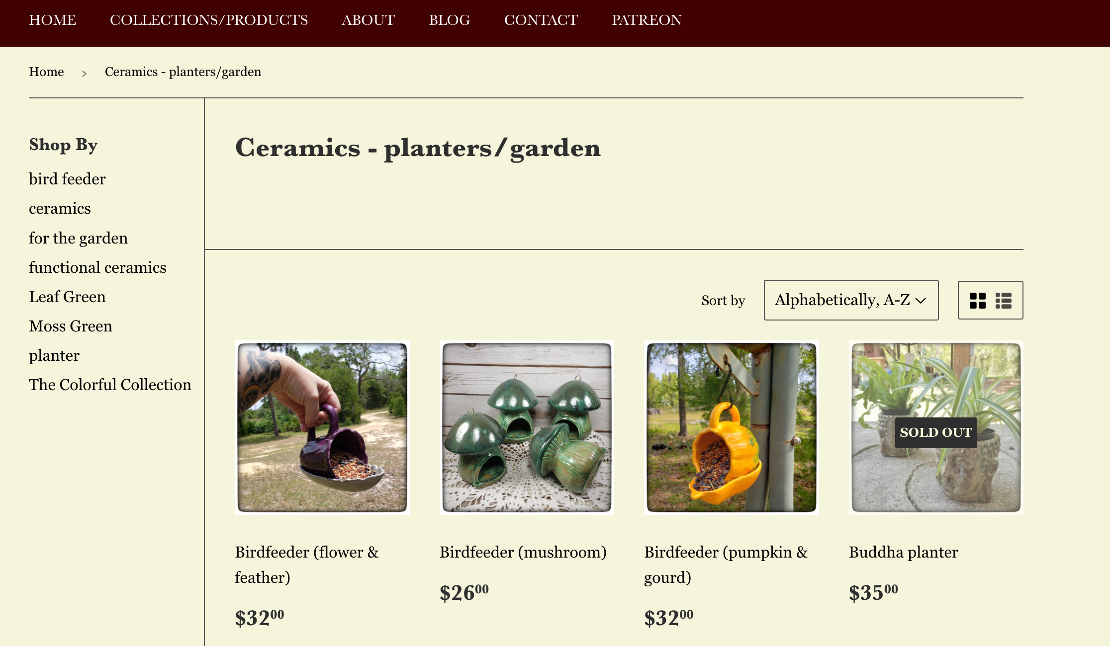 Screengrab of Halde Craft's Shopify website featuring pottery collections