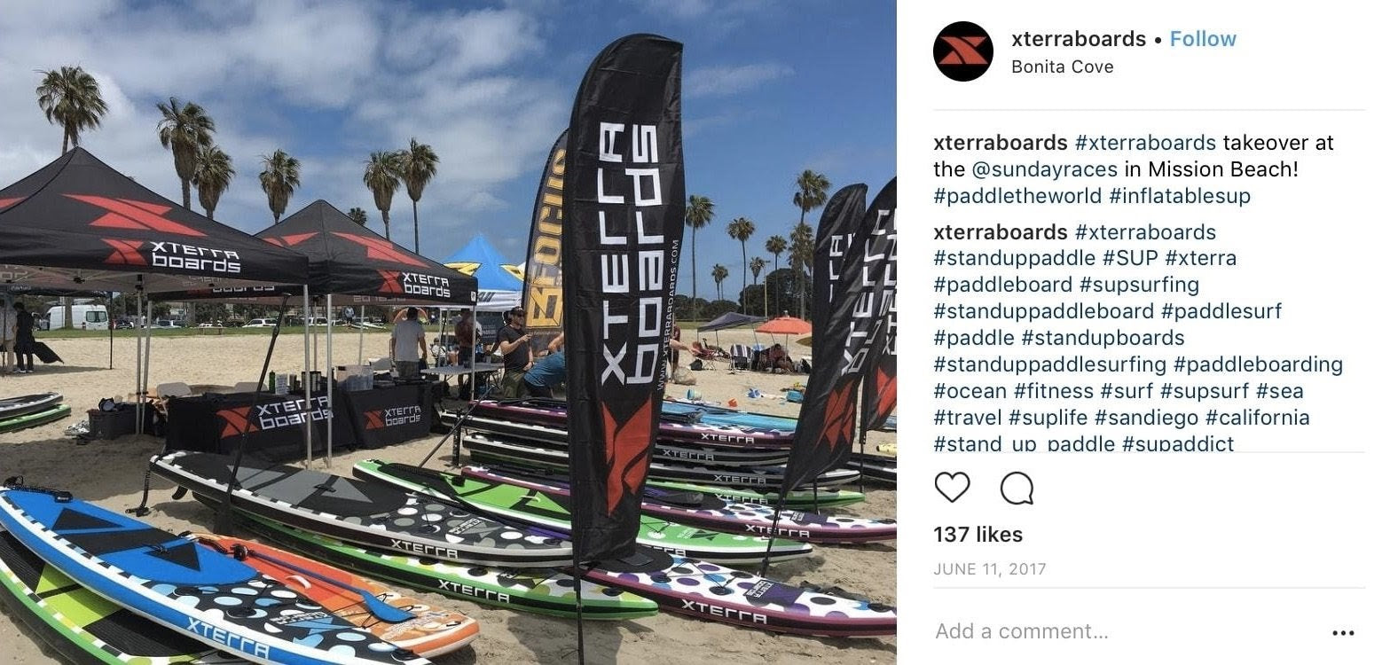 Event coverage Instagram post idea by Xterra boards at a Sunday surfing competition