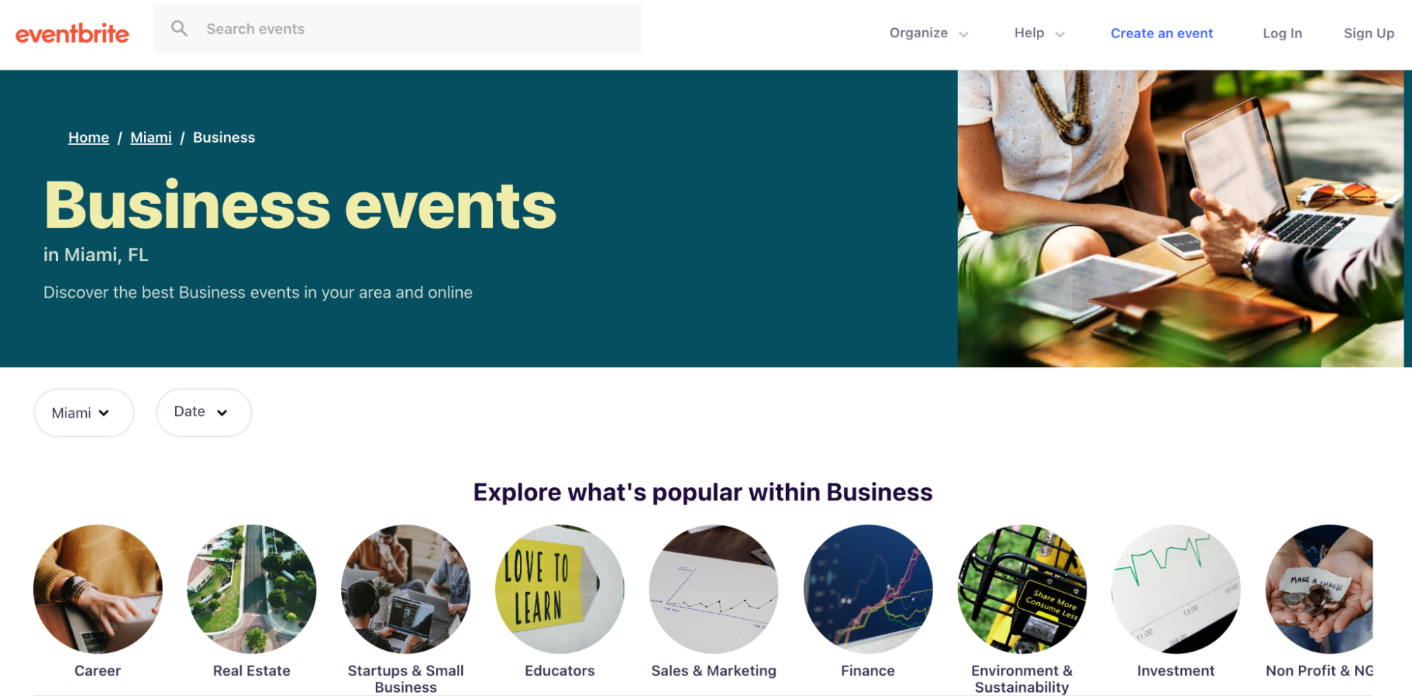 Screenshot of Eventbrite business events