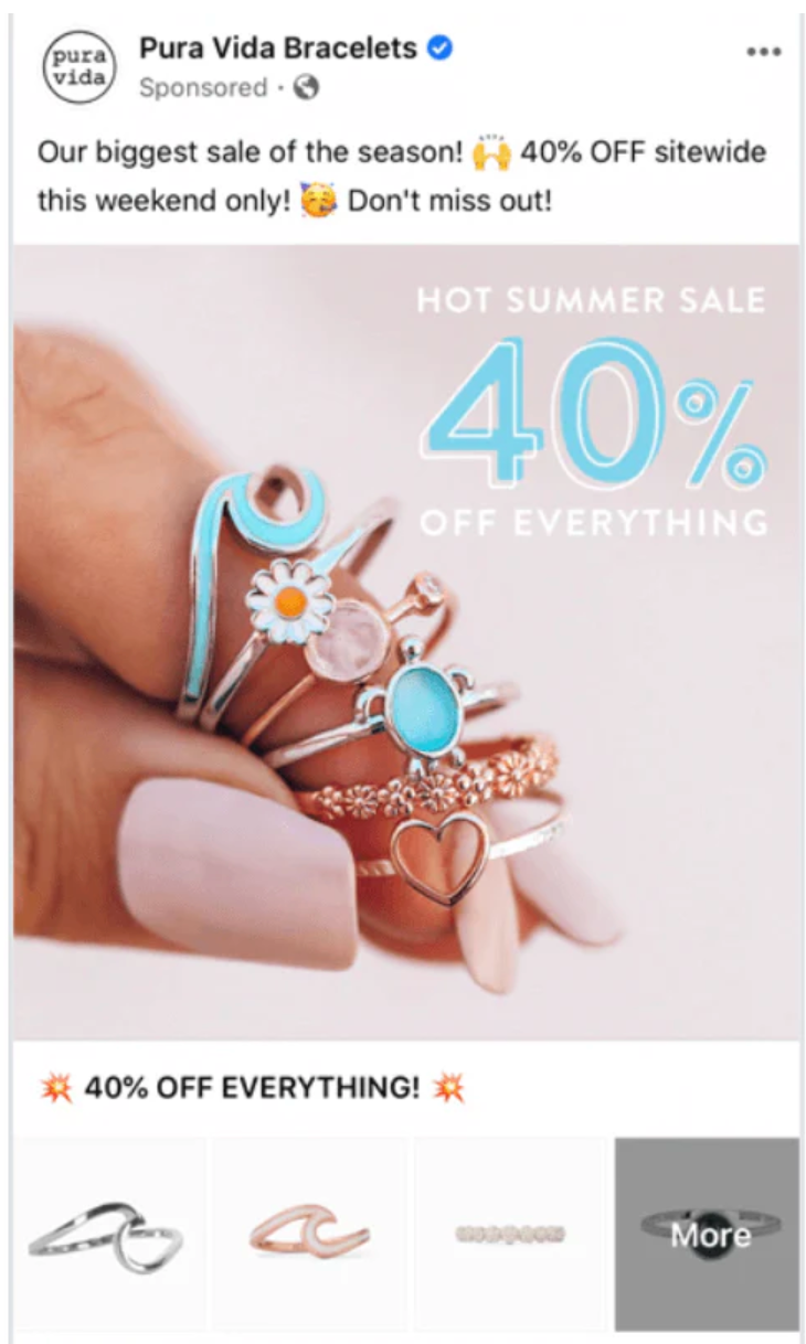 Pura Vida’s collection ad promoting a 40% off sale.