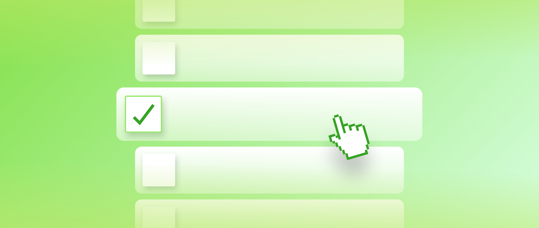Faceted navigation with a cursor on a green background.