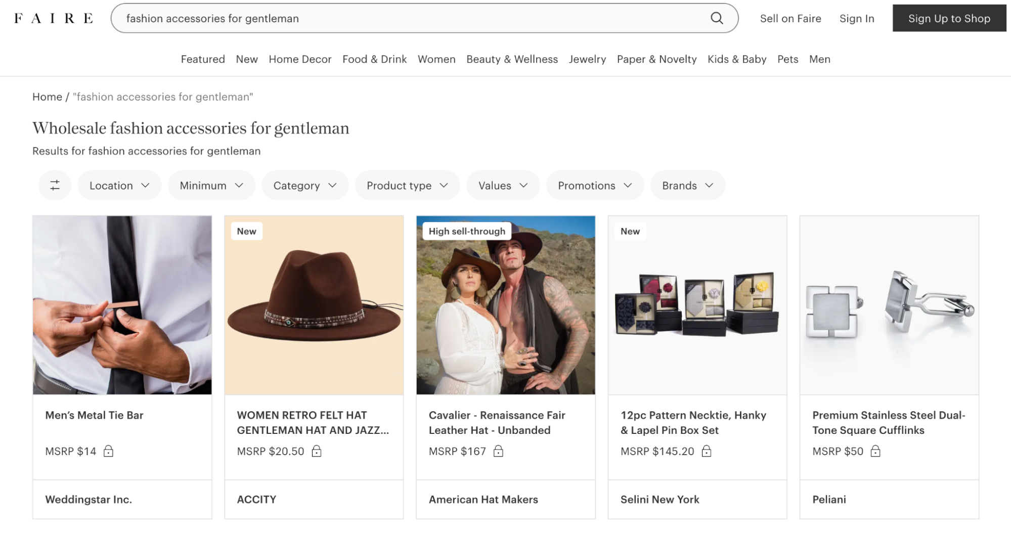 Image of Faire marketplace with results for “fashion accessories for gentleman”