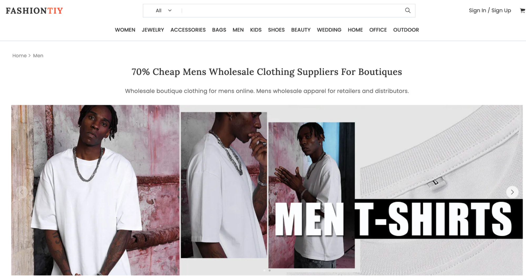 FashionTIY homepage featuring 70% off wholesale suppliers