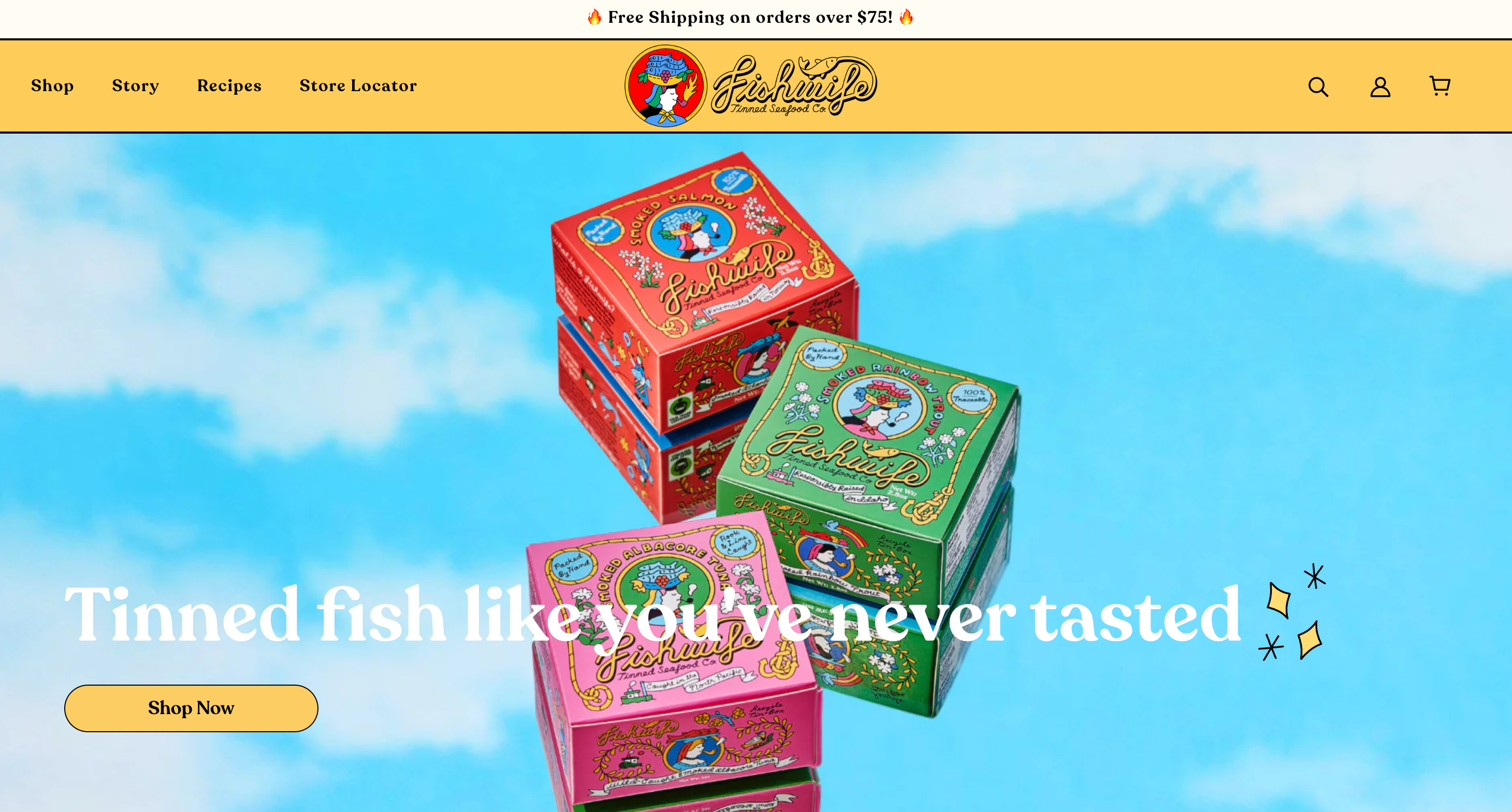 Ecommerce homepage for tinned fish brand Fishwife