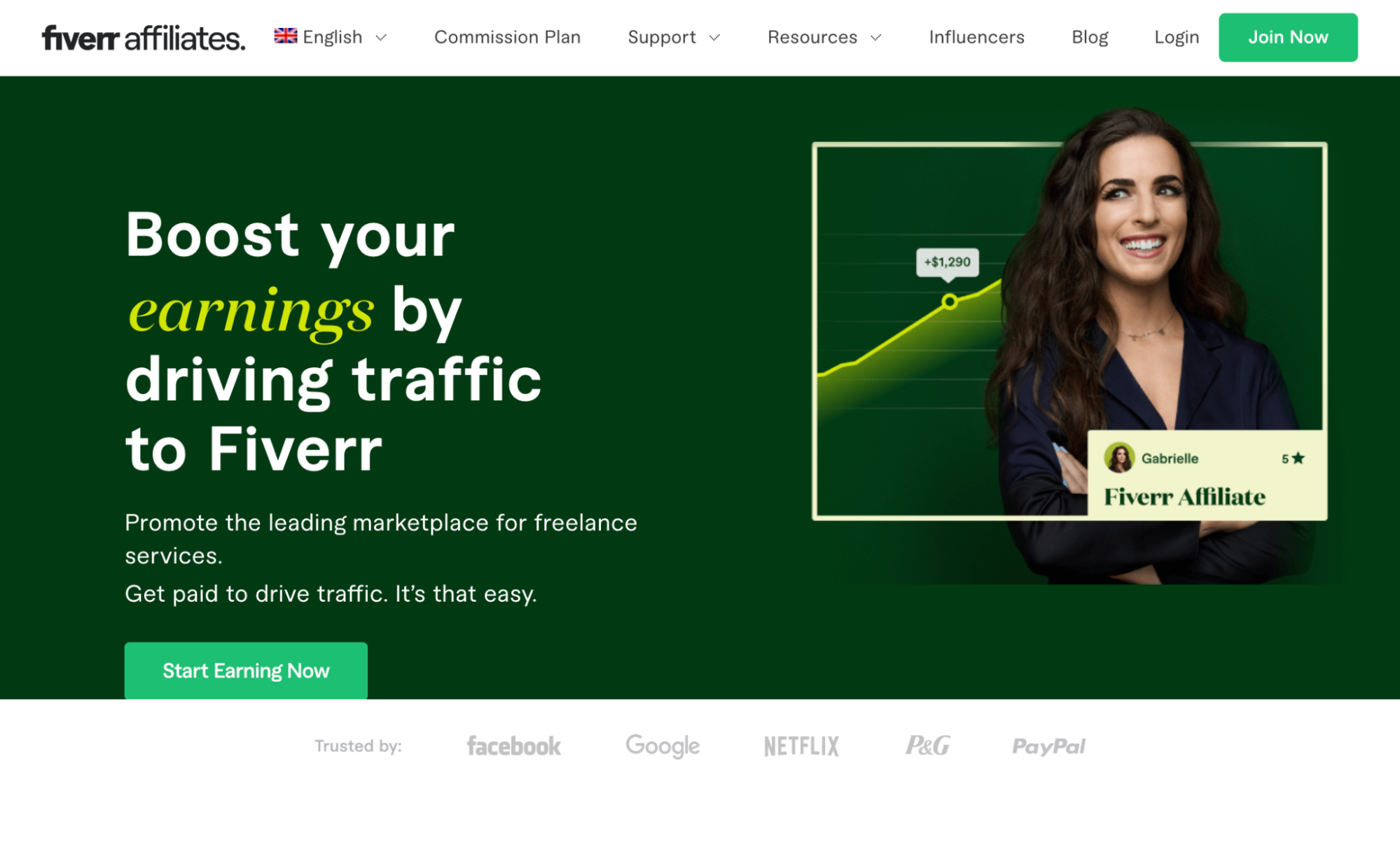 A screenshot of the Fiverr website with a photo of an affiliate marketer.