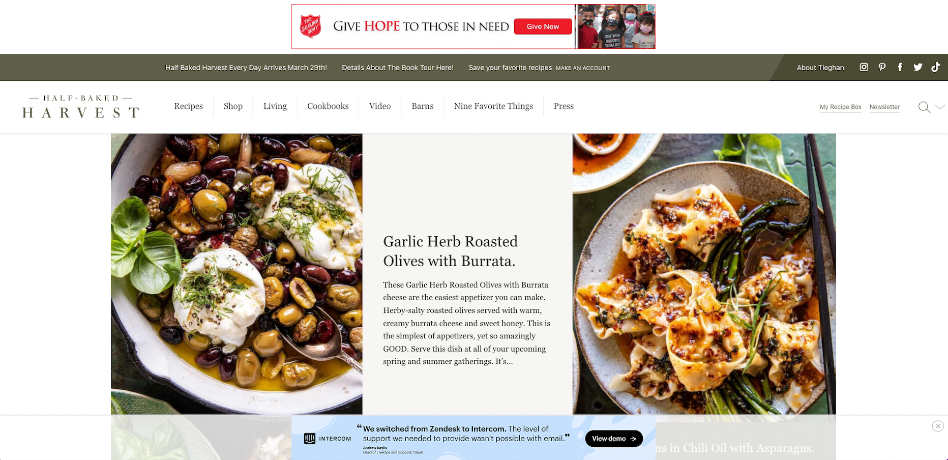 Food blog Half Baked Harvest hosting display ads on its website.