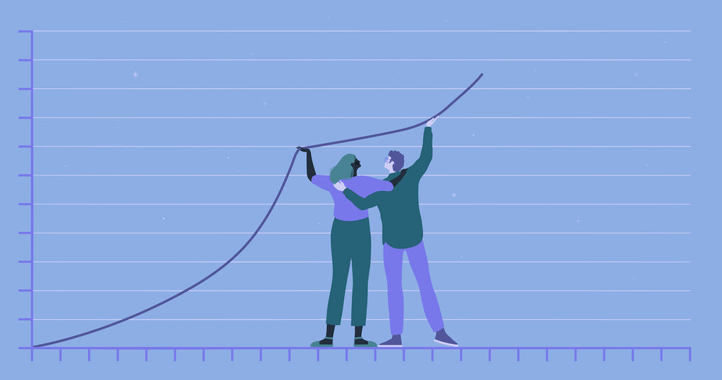 Illustration of two people holding up a line on a graph