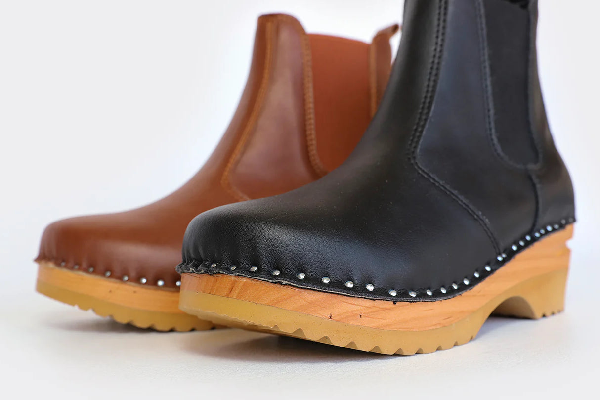 Two clog-style boots in vegan leather 