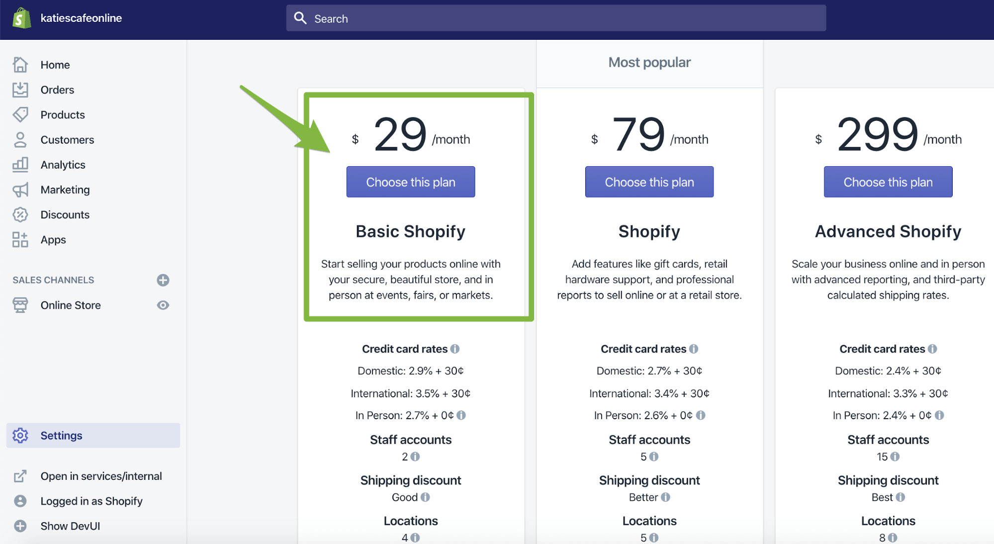 pick the basic Shopify plan