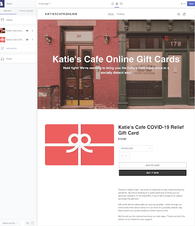 a basic homepage design for a gift card